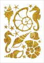 Meerestiere in Hologramm Gold, Folien Bügelmotiv in A5